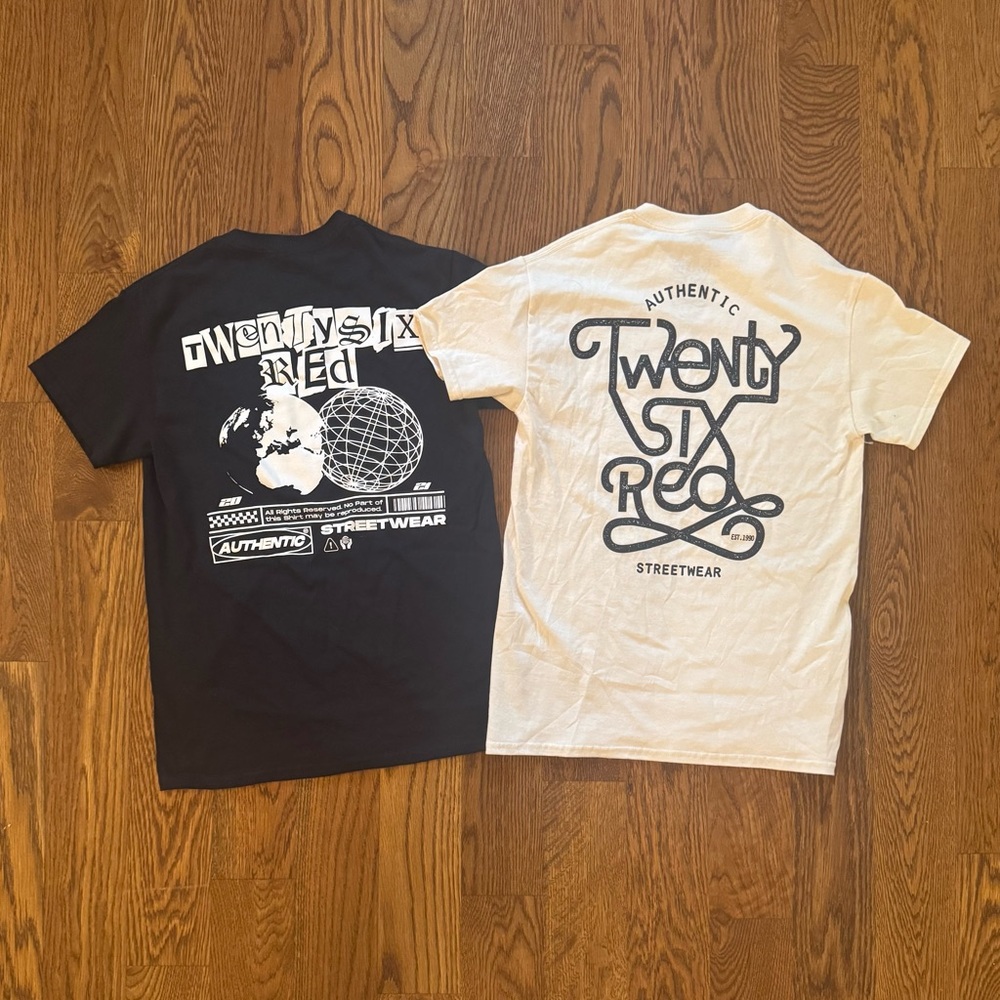 NEW W/O TAGS - 2 Twenty Six Red T-shirts Small - 1 black & 1 white Cotton